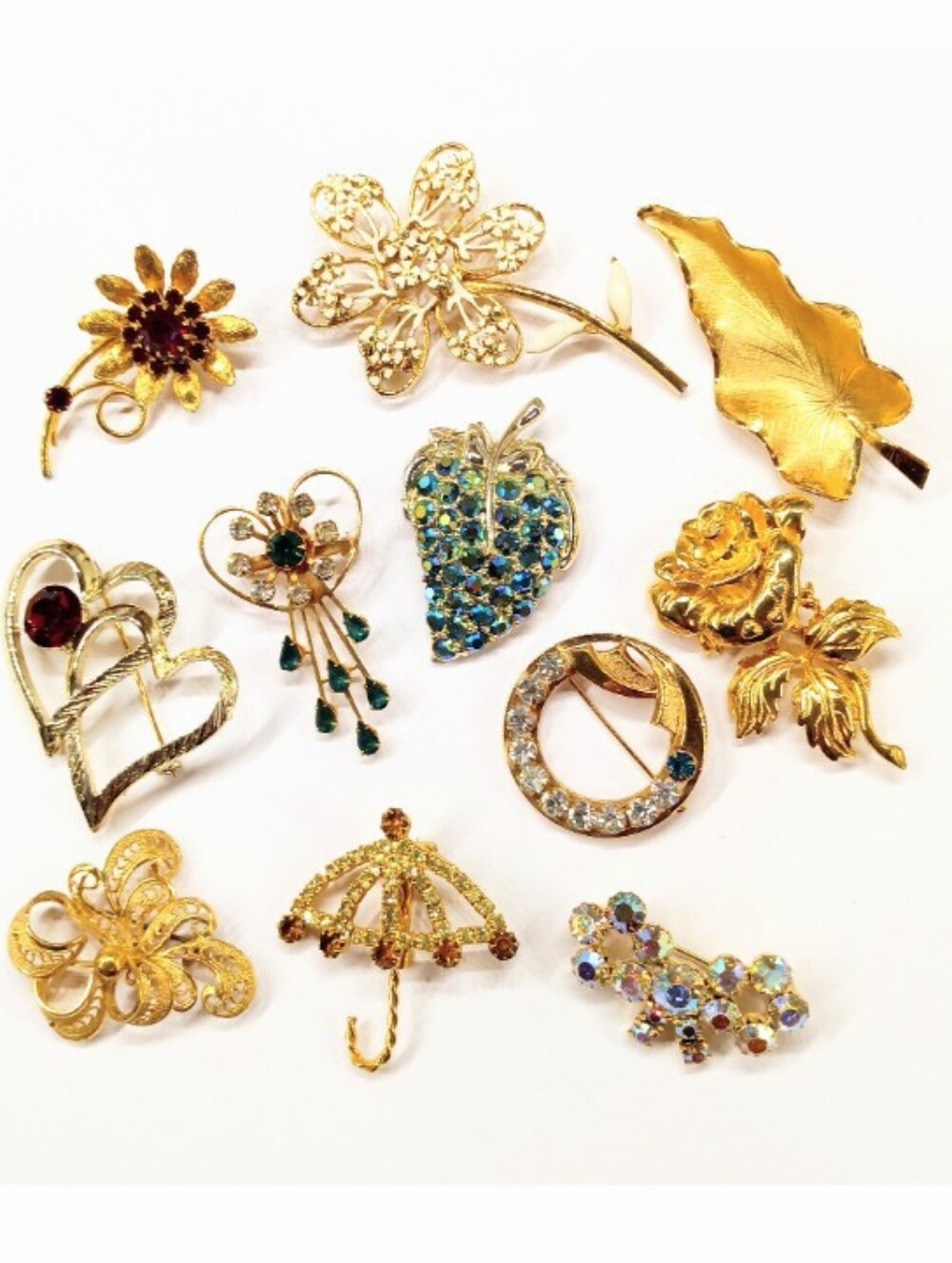 Vintage Brooch Lot 11 Pins Rhinestone Giovanni Beautiful Pcs